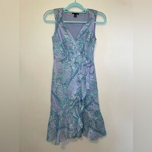 Tommy Hilfiger Lavender Paisley Sleeveless Lined Cotton Summer Wrap Dress